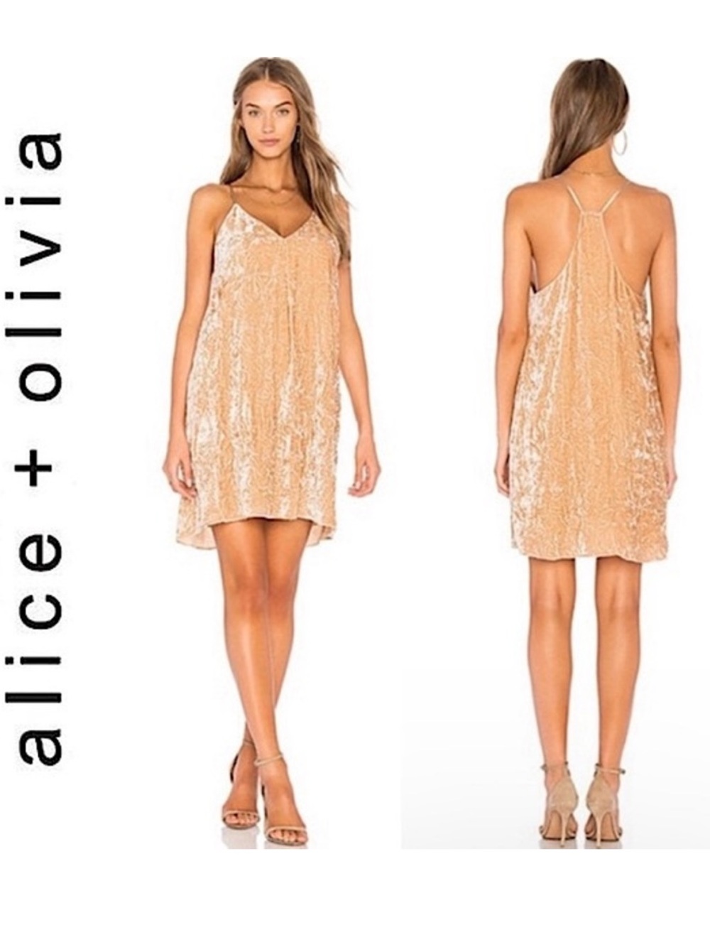 Alice + Olivia Fierra Silk Blend Crushed Velvet Trapeze Tan Mini Dress Small